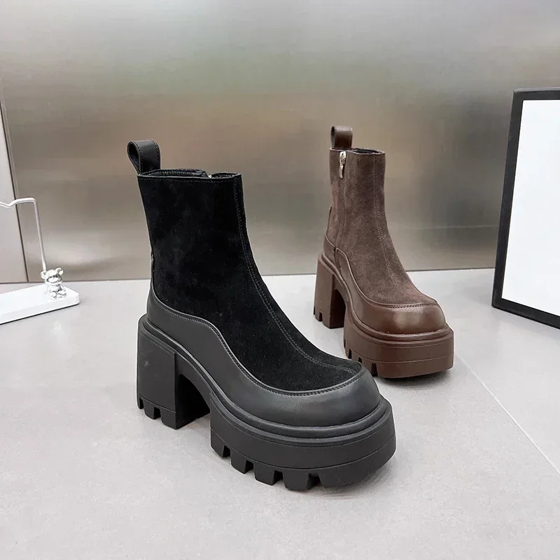 Designer Vintage Winter Platform High Heel Women Ankle Boots Fashion Zippers Short Booties Designer