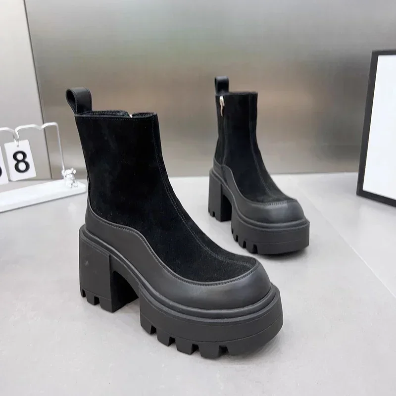 Designer Vintage Winter Platform High Heel Women Ankle Boots Fashion Zippers Short Booties Designer