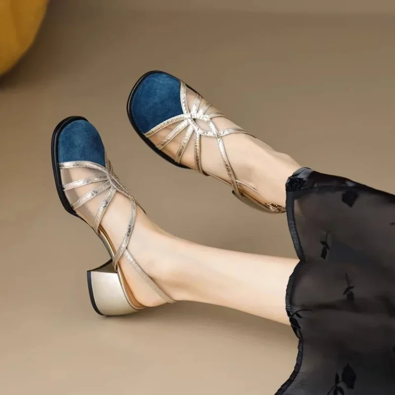 Summer Shallow Breathable Comfortable Buckle Casual Sandals Elegant Thick Heel New Fashion Women's Shoes