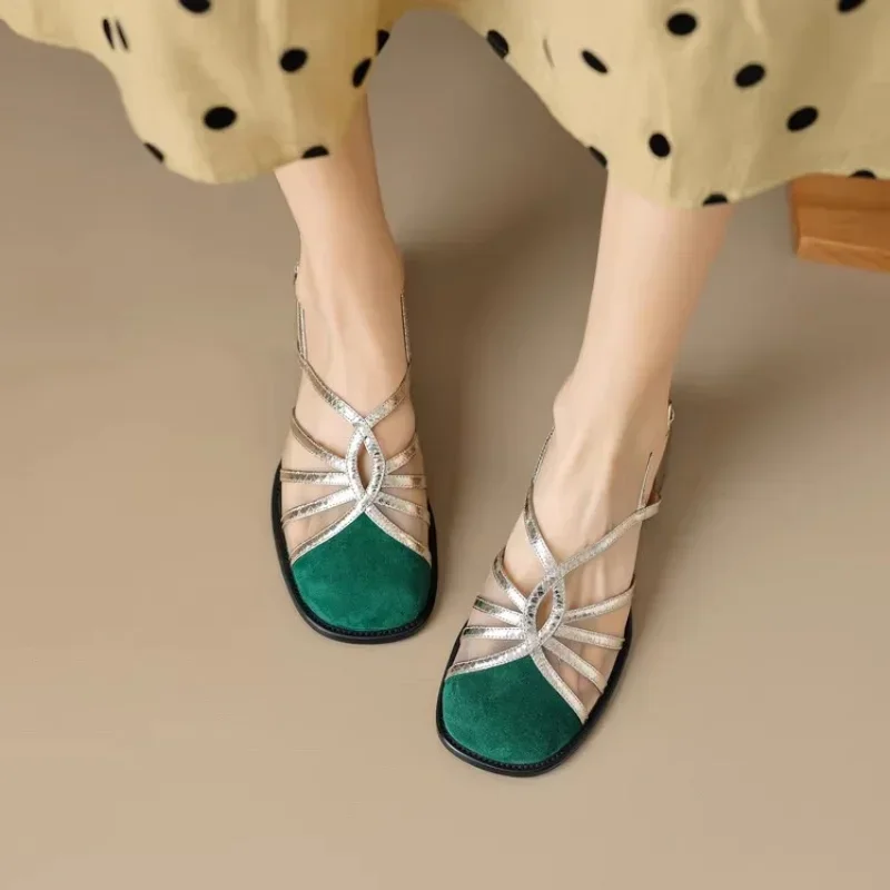 Summer Shallow Breathable Comfortable Buckle Casual Sandals Elegant Thick Heel New Fashion Women's Shoes