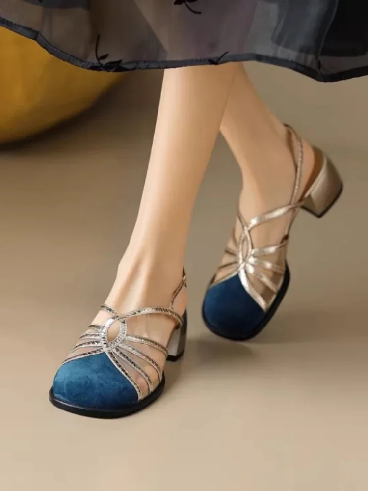 Summer Shallow Breathable Comfortable Buckle Casual Sandals Elegant Thick Heel New Fashion Women's Shoes