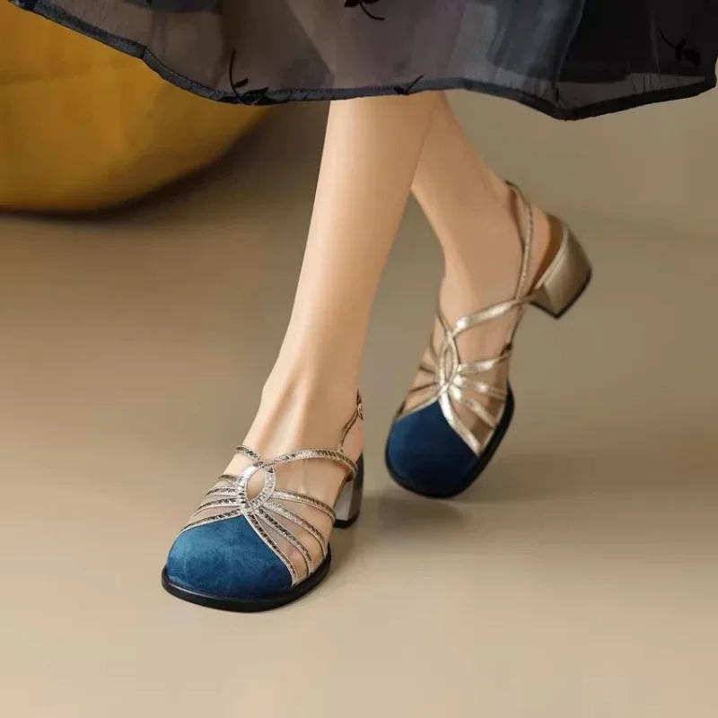 Summer Shallow Breathable Comfortable Buckle Casual Sandals Elegant Thick Heel New Fashion Women's Shoes