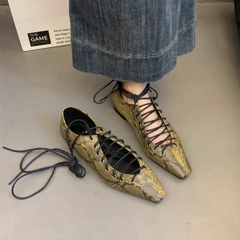 Fashionable Casual French Style Women's Shoes 2025 New Versatile Shallow British Wind Vintage Small Leather Shoes Cross Strap