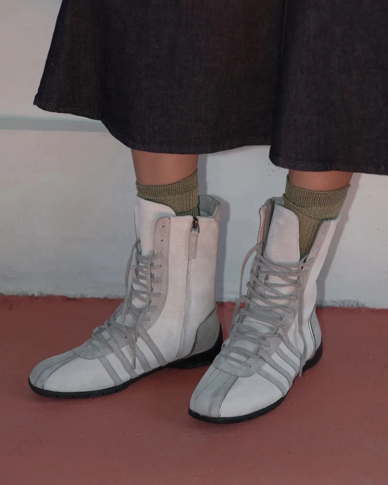 Retro Knight Boots Women's 2025 Spring Autumn Genuine Leather Lace-Up Western ort Boots Thi Bot Color Blo