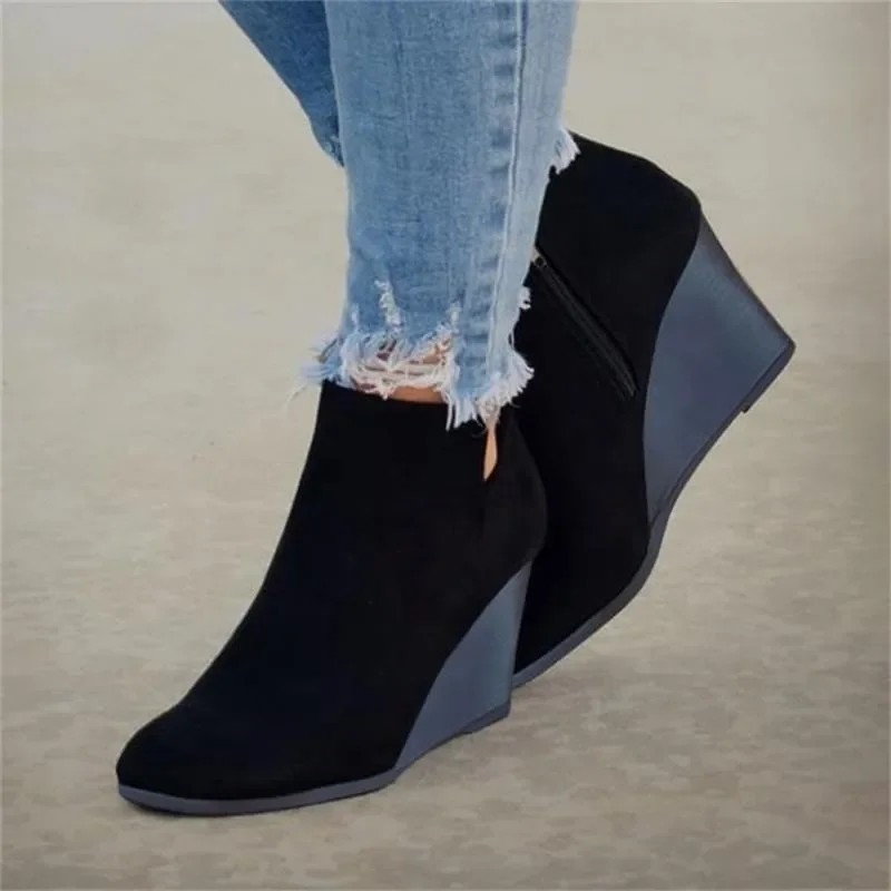 Women Boots 2023 Spring and Autumn Pointed Toe Booties Women Leopard Ankle Boots Footwear Platform High Heels Wedges Shoes Woman