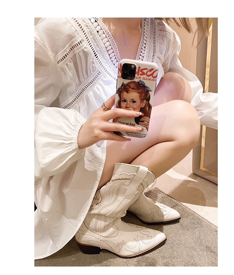 Women's Boots Retro Autumn Winter White Knee High Boots Big Size 41 Women Comfy Walking Female Western Cowboy Boot Women's Shoes