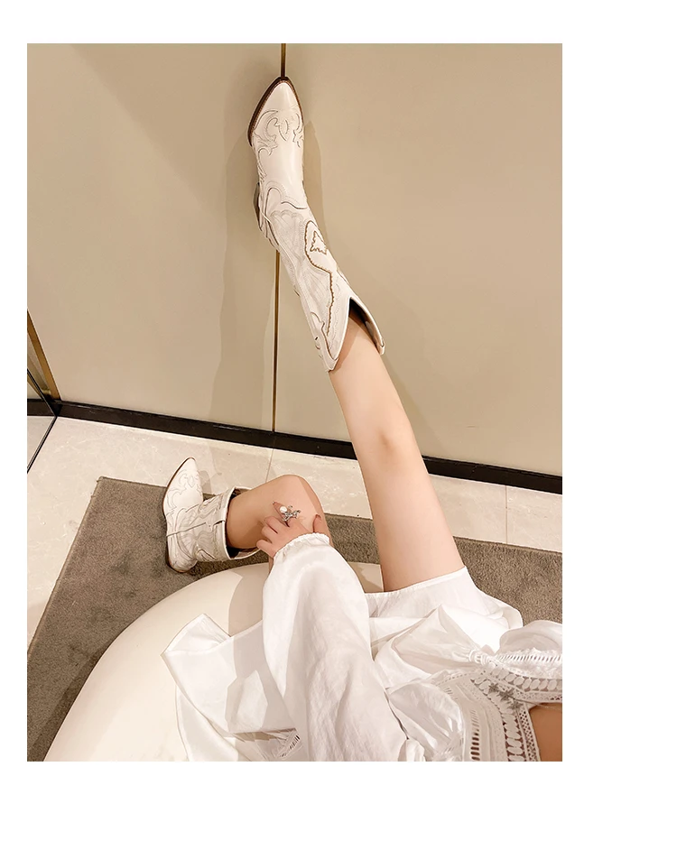 Women's Boots Retro Autumn Winter White Knee High Boots Big Size 41 Women Comfy Walking Female Western Cowboy Boot Women's Shoes
