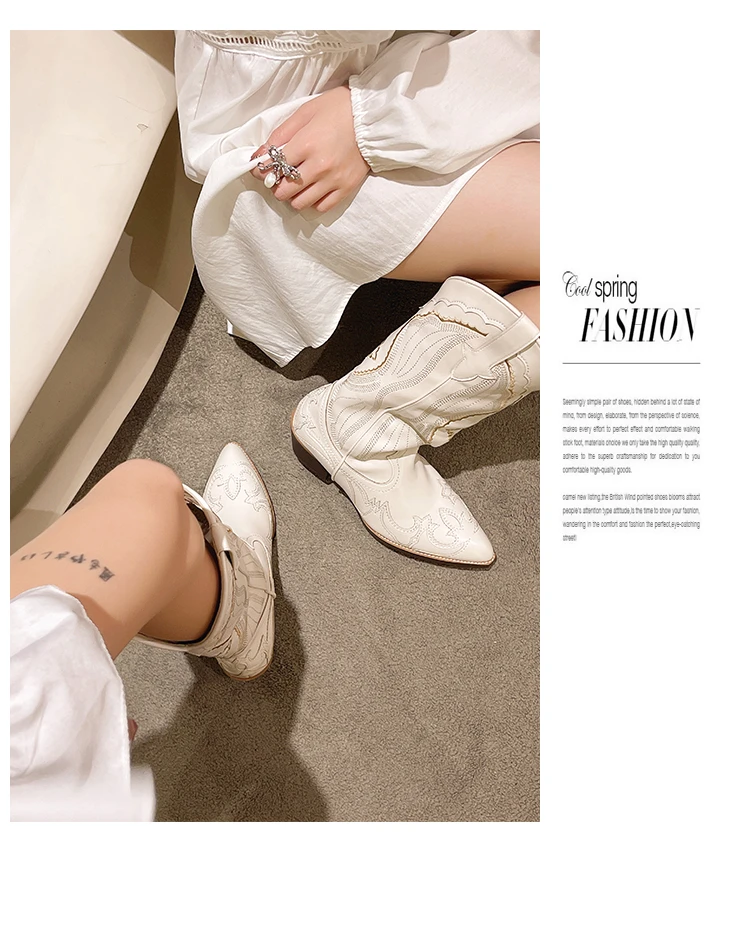 Women's Boots Retro Autumn Winter White Knee High Boots Big Size 41 Women Comfy Walking Female Western Cowboy Boot Women's Shoes