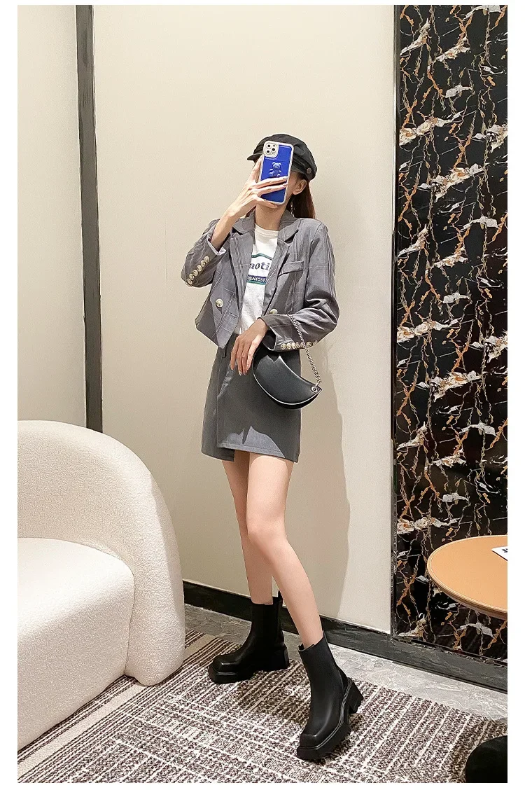 Black Leather Chelsea Boots Women Luxury Square Toe Thick Sole Non-slip Ankle Boots Cozy Chunky Heel Platform Shoes