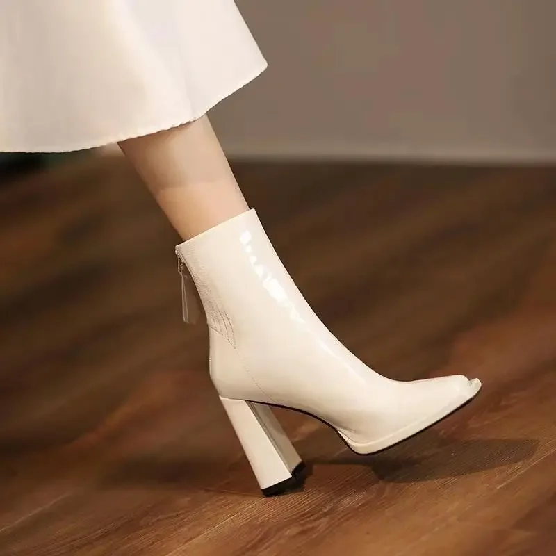 New Autumn Winter Ankle Boots Women High Heel Boots Fashion Thick Heel Short Boots Square Shoes Fashion Black Botas Shoes