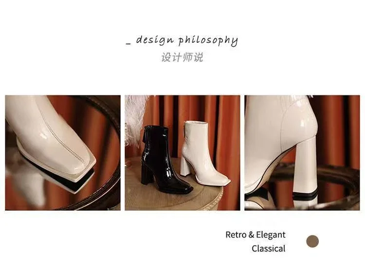 New Autumn Winter Ankle Boots Women High Heel Boots Fashion Thick Heel Short Boots Square Shoes Fashion Black Botas Shoes
