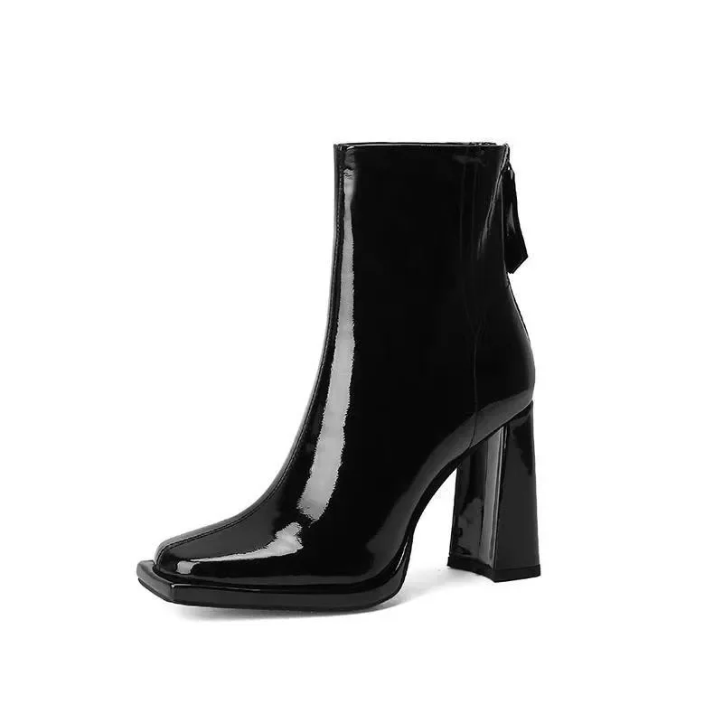 New Autumn Winter Ankle Boots Women High Heel Boots Fashion Thick Heel Short Boots Square Shoes Fashion Black Botas Shoes