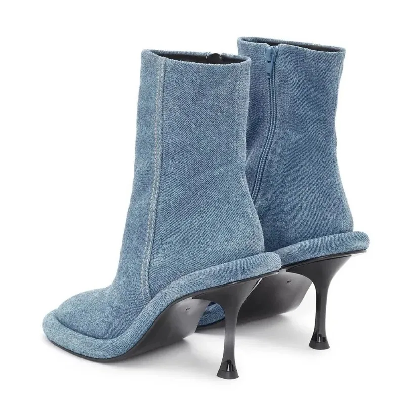 New Fashion Stiletto Heel Retro European and American Brand Side Zipper Denim Short Boots Platform Shoes Shoes for Women New Fashion Stiletto Heel Retro European and American Brand Side Zipper Denim Short Boots Platform Shoes Shoes for Women