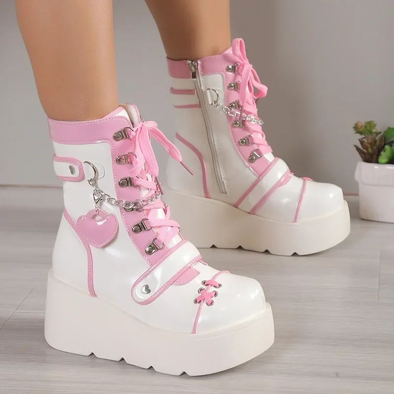 Women Punk Gothic Motorcycle Boots Autumn New Platform Chunky High Heel Ankle Boot Ladies Cool Wedge Woman Black Female Shoes Women Punk Gothic Motorcycle Boots Autumn New Platform Chunky High Heel Ankle Boot Ladies Cool Wedge Woman Black Female Shoes
