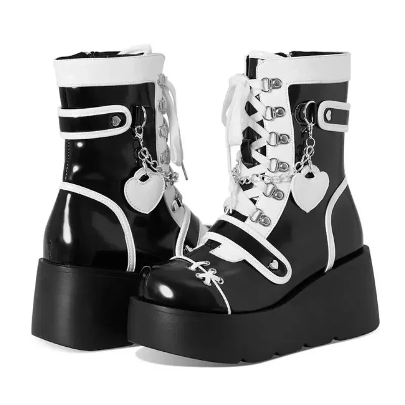 Women Punk Gothic Motorcycle Boots Autumn New Platform Chunky High Heel Ankle Boot Ladies Cool Wedge Woman Black Female Shoes Women Punk Gothic Motorcycle Boots Autumn New Platform Chunky High Heel Ankle Boot Ladies Cool Wedge Woman Black Female Shoes