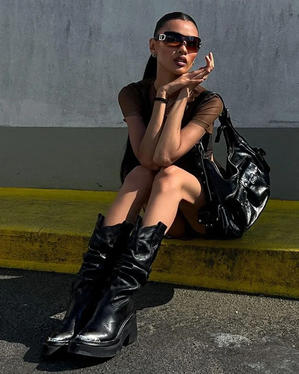 Luxury Brand Motorcycle Women's Calf Boots Platform Chunky High Heels Goth Metal Punk Shoes For Women Winter Comfy Design Boots Luxury Brand Motorcycle Women's Calf Boots Platform Chunky High Heels Goth Metal Punk Shoes For Women Winter Comfy Design Boots