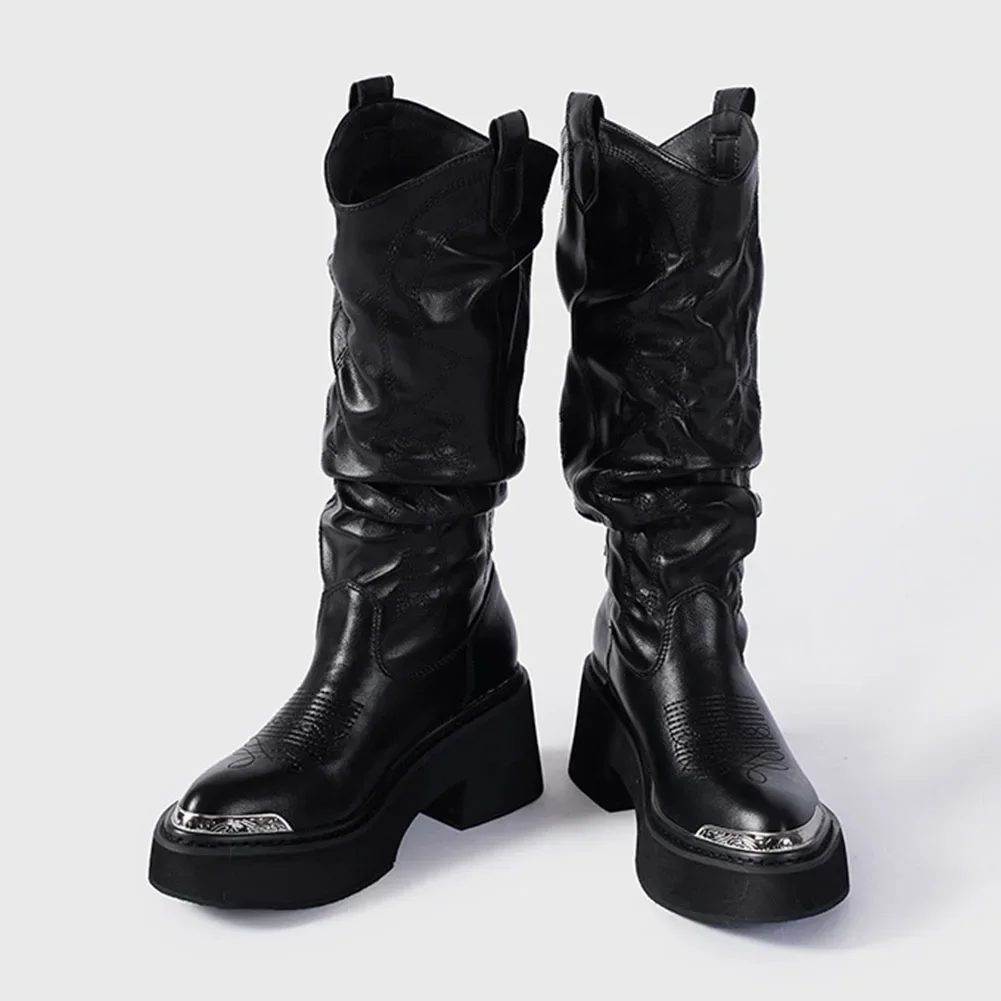 Luxury Brand Motorcycle Women's Calf Boots Platform Chunky High Heels Goth Metal Punk Shoes For Women Winter Comfy Design Boots Luxury Brand Motorcycle Women's Calf Boots Platform Chunky High Heels Goth Metal Punk Shoes For Women Winter Comfy Design Boots