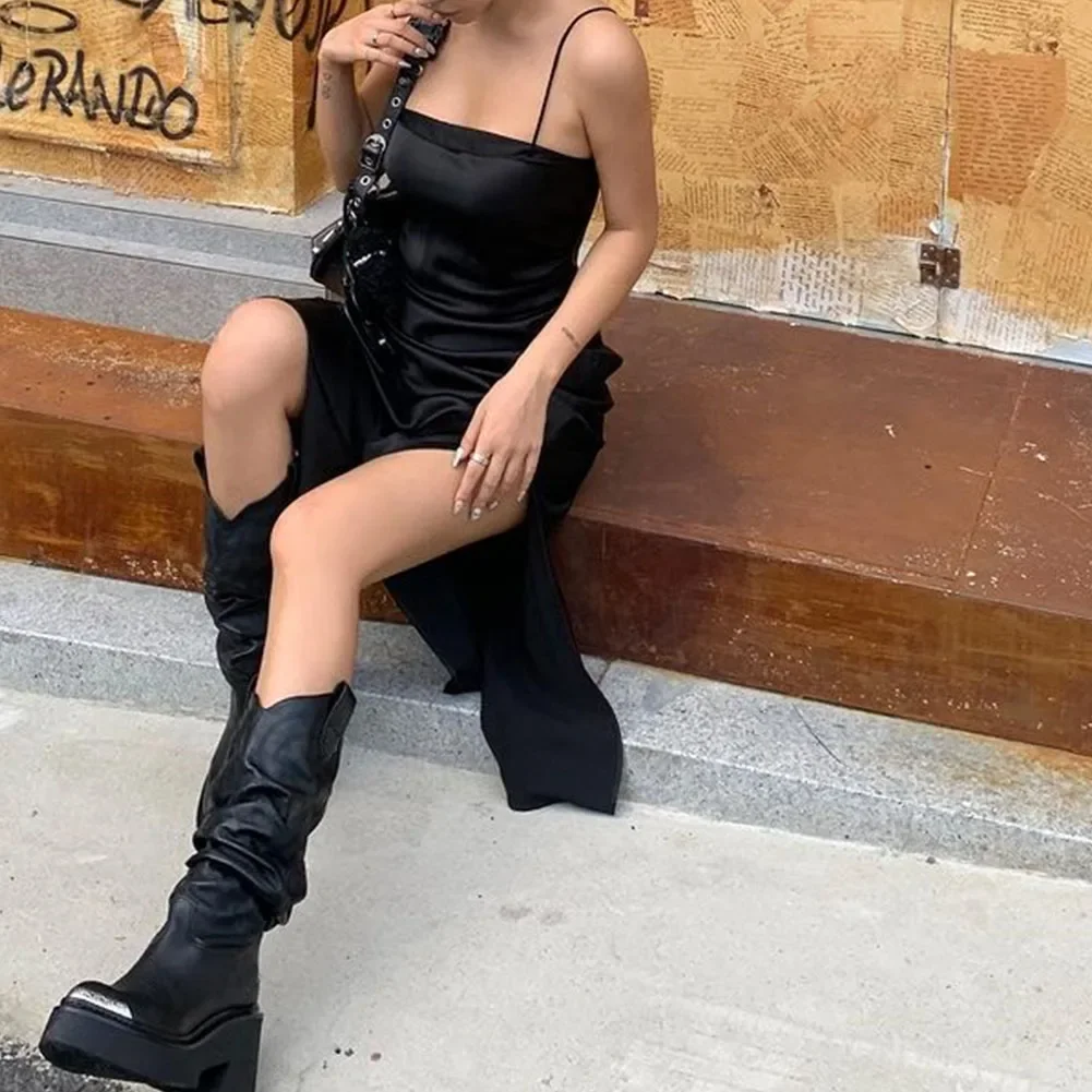 Luxury Brand Motorcycle Women's Calf Boots Platform Chunky High Heels Goth Metal Punk Shoes For Women Winter Comfy Design Boots Luxury Brand Motorcycle Women's Calf Boots Platform Chunky High Heels Goth Metal Punk Shoes For Women Winter Comfy Design Boots