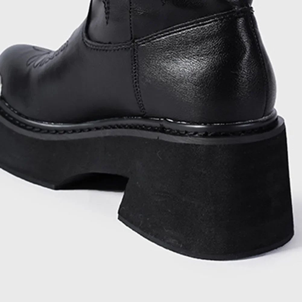 Luxury Brand Motorcycle Women's Calf Boots Platform Chunky High Heels Goth Metal Punk Shoes For Women Winter Comfy Design Boots Luxury Brand Motorcycle Women's Calf Boots Platform Chunky High Heels Goth Metal Punk Shoes For Women Winter Comfy Design Boots