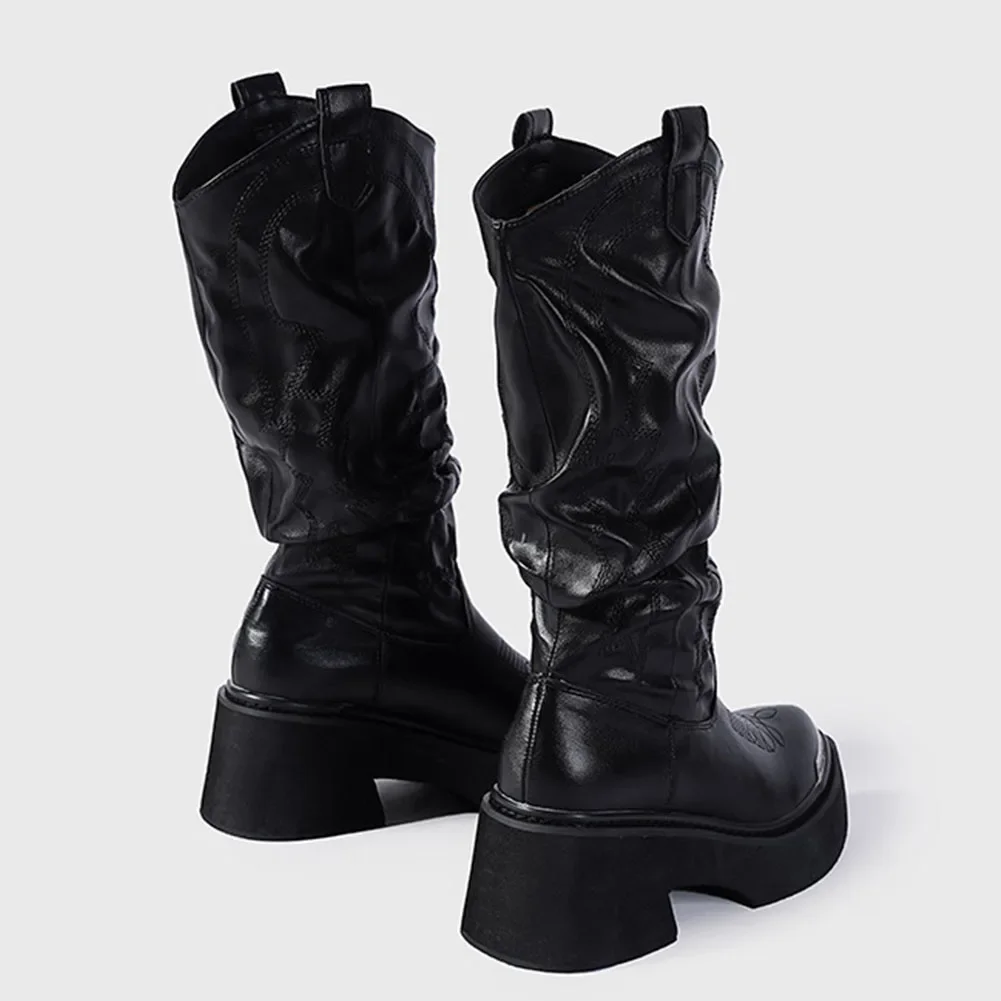 Luxury Brand Motorcycle Women's Calf Boots Platform Chunky High Heels Goth Metal Punk Shoes For Women Winter Comfy Design Boots Luxury Brand Motorcycle Women's Calf Boots Platform Chunky High Heels Goth Metal Punk Shoes For Women Winter Comfy Design Boots
