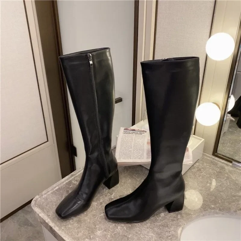Women Warm Long Boots Woman Knee High Booties Ladies Shoes Platform Thick Heel PU Leather Soft Zipper Woman Fashion Winter 2023 Women Warm Long Boots Woman Knee High Booties Ladies Shoes Platform Thick Heel PU Leather Soft Zipper Woman Fashion Winter 2023