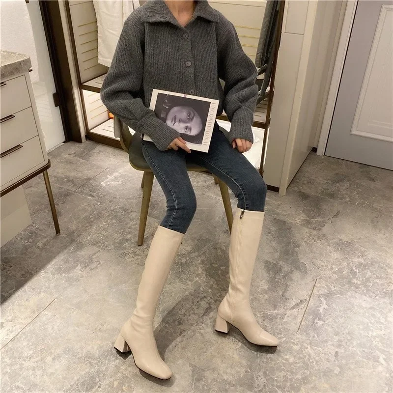 Women Warm Long Boots Woman Knee High Booties Ladies Shoes Platform Thick Heel PU Leather Soft Zipper Woman Fashion Winter 2023 Women Warm Long Boots Woman Knee High Booties Ladies Shoes Platform Thick Heel PU Leather Soft Zipper Woman Fashion Winter 2023