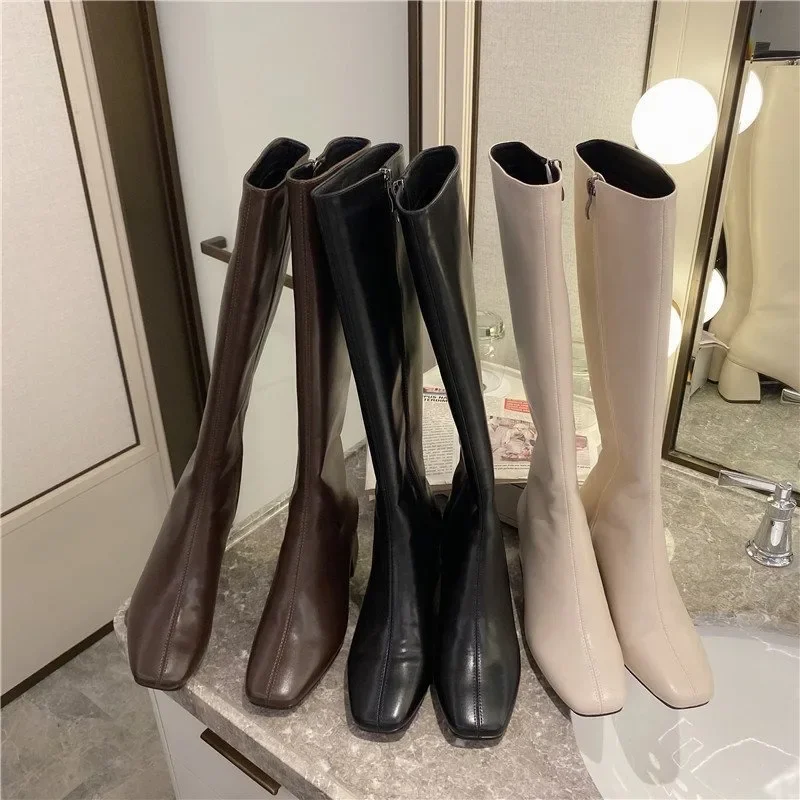 Women Warm Long Boots Woman Knee High Booties Ladies Shoes Platform Thick Heel PU Leather Soft Zipper Woman Fashion Winter 2023 Women Warm Long Boots Woman Knee High Booties Ladies Shoes Platform Thick Heel PU Leather Soft Zipper Woman Fashion Winter 2023