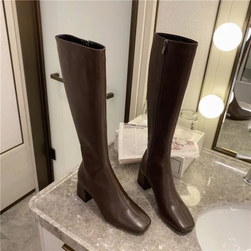 Women Warm Long Boots Woman Knee High Booties Ladies Shoes Platform Thick Heel PU Leather Soft Zipper Woman Fashion Winter 2023 Women Warm Long Boots Woman Knee High Booties Ladies Shoes Platform Thick Heel PU Leather Soft Zipper Woman Fashion Winter 2023