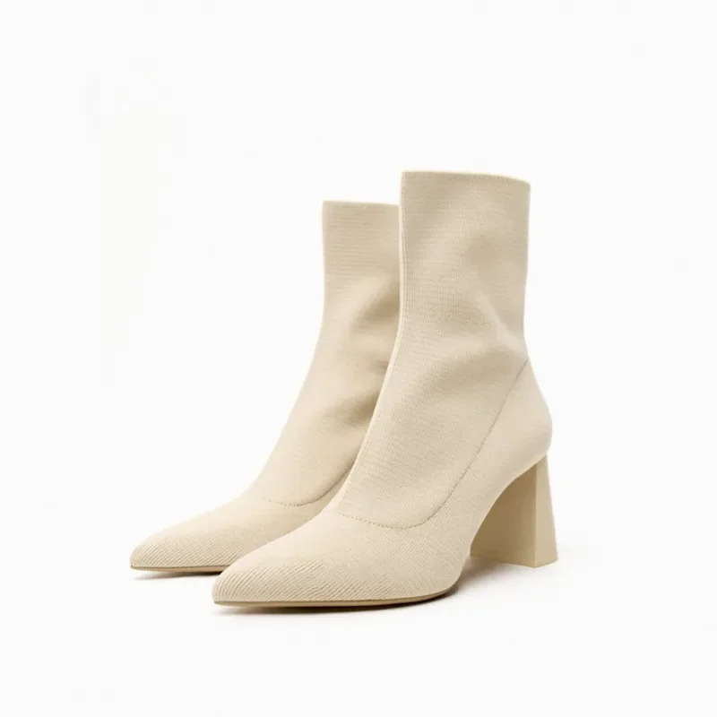 Autumn Winter Knitted Stretch Fabric Socks Boots Women Low Heel Short Boots Pointed Toe Female Ankle Booties Size 42 Autumn Winter Knitted Stretch Fabric Socks Boots Women Low Heel Short Boots Pointed Toe Female Ankle Booties Size 42