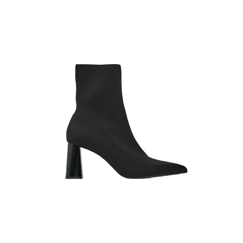 Autumn Winter Knitted Stretch Fabric Socks Boots Women Low Heel Short Boots Pointed Toe Female Ankle Booties Size 42 Autumn Winter Knitted Stretch Fabric Socks Boots Women Low Heel Short Boots Pointed Toe Female Ankle Booties Size 42
