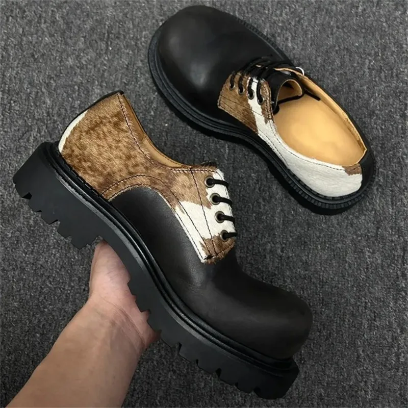 2025 Big Size 46 Unisex Retro Derby Shoes Women Vintage Lace-up Cow Patterned Horsehair Big Toe Flats Shoes for Men 2025 Big Size 46 Unisex Retro Derby Shoes Women Vintage Lace-up Cow Patterned Horsehair Big Toe Flats Shoes for Men