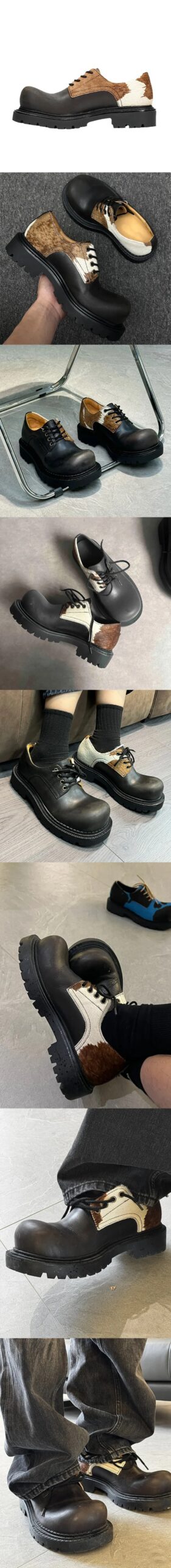 2025 Big Size 46 Unisex Retro Derby Shoes Women Vintage Lace-up Cow Patterned Horsehair Big Toe Flats Shoes for Men 2025 Big Size 46 Unisex Retro Derby Shoes Women Vintage Lace-up Cow Patterned Horsehair Big Toe Flats Shoes for Men