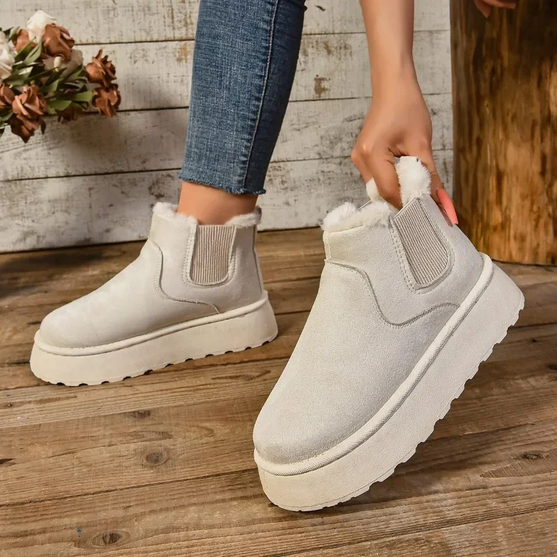 Winter Women Short Plush Warm Snow Boots Casual Shoes New Suede Fur Chelsea Ankle Boots Flats Platform Ladies Shoes Winter Women Short Plush Warm Snow Boots Casual Shoes New Suede Fur Chelsea Ankle Boots Flats Platform Ladies Shoes