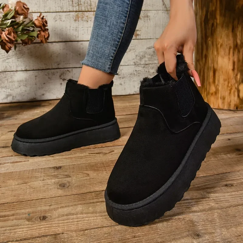 Winter Women Short Plush Warm Snow Boots Casual Shoes New Suede Fur Chelsea Ankle Boots Flats Platform Ladies Shoes Winter Women Short Plush Warm Snow Boots Casual Shoes New Suede Fur Chelsea Ankle Boots Flats Platform Ladies Shoes