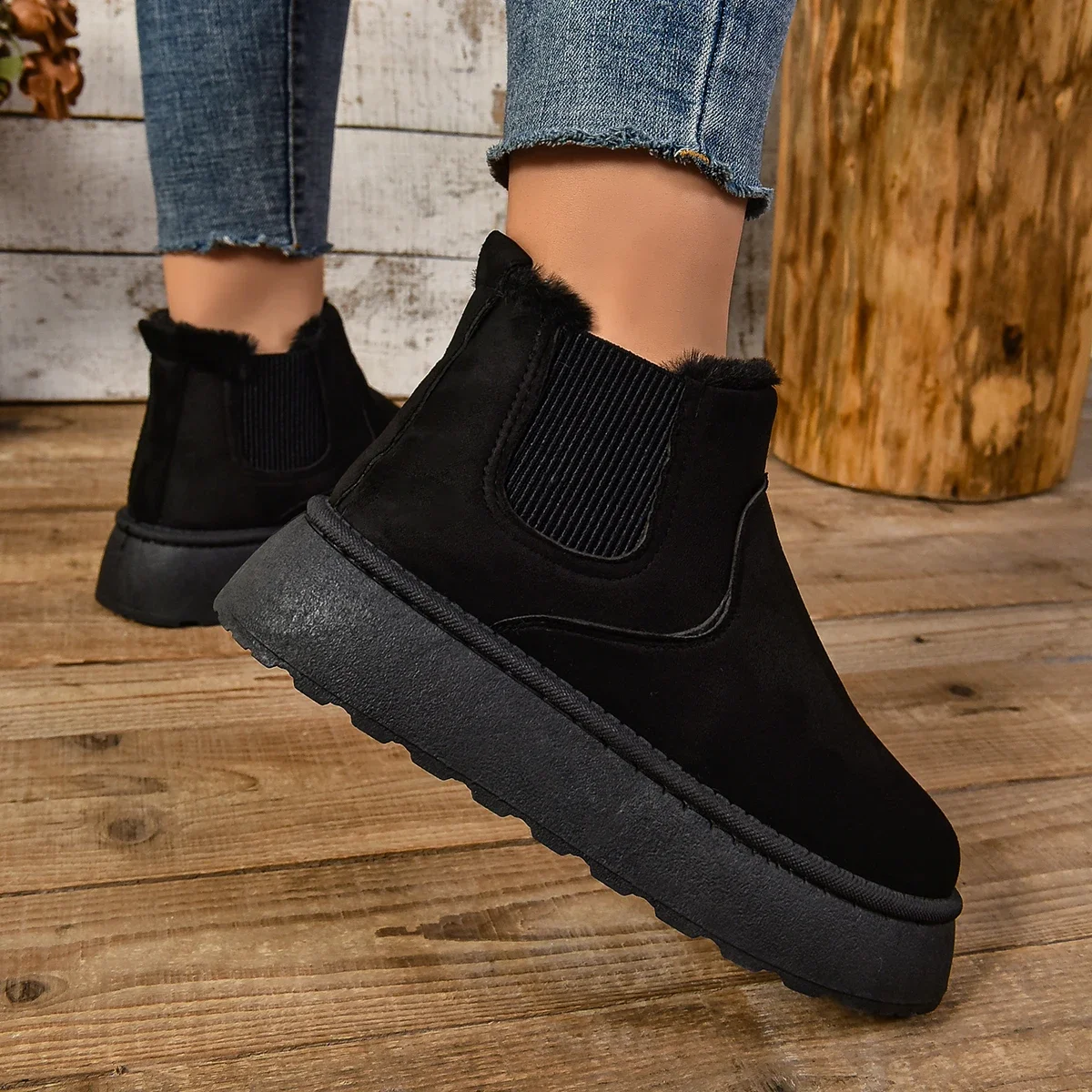 Winter Women Short Plush Warm Snow Boots Casual Shoes New Suede Fur Chelsea Ankle Boots Flats Platform Ladies Shoes Winter Women Short Plush Warm Snow Boots Casual Shoes New Suede Fur Chelsea Ankle Boots Flats Platform Ladies Shoes