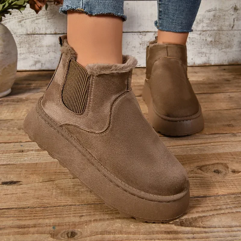 Winter Women Short Plush Warm Snow Boots Casual Shoes New Suede Fur Chelsea Ankle Boots Flats Platform Ladies Shoes Winter Women Short Plush Warm Snow Boots Casual Shoes New Suede Fur Chelsea Ankle Boots Flats Platform Ladies Shoes