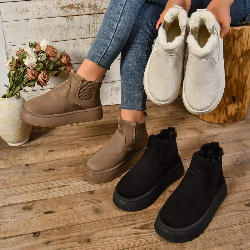 Winter Women Short Plush Warm Snow Boots Casual Shoes New Suede Fur Chelsea Ankle Boots Flats Platform Ladies Shoes Winter Women Short Plush Warm Snow Boots Casual Shoes New Suede Fur Chelsea Ankle Boots Flats Platform Ladies Shoes