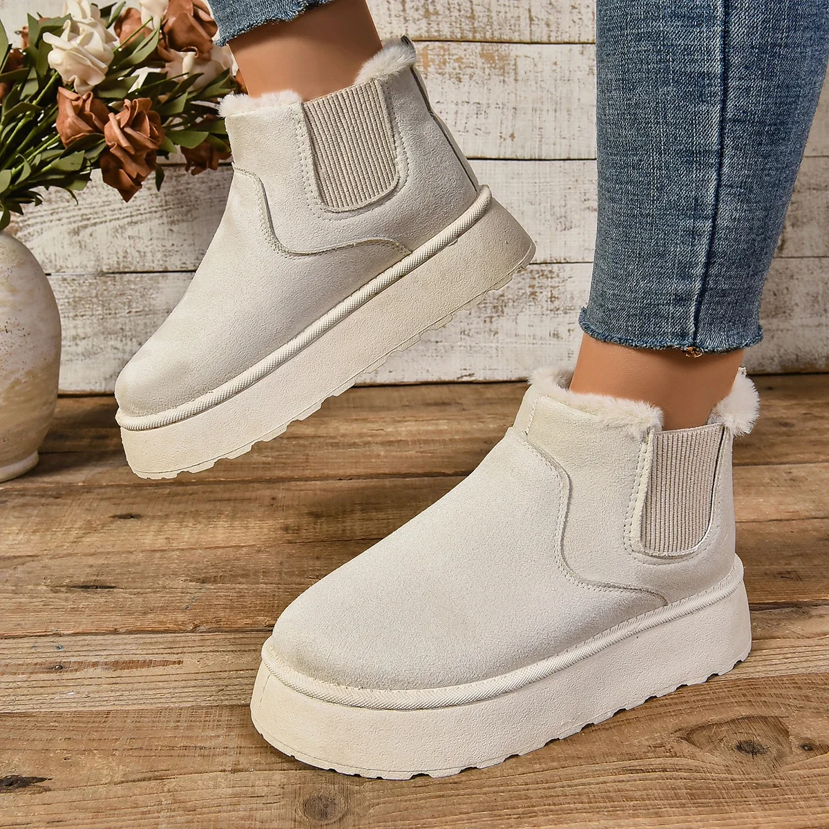 Winter Women Short Plush Warm Snow Boots Casual Shoes New Suede Fur Chelsea Ankle Boots Flats Platform Ladies Shoes Winter Women Short Plush Warm Snow Boots Casual Shoes New Suede Fur Chelsea Ankle Boots Flats Platform Ladies Shoes