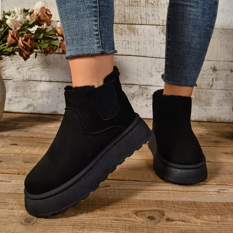 Winter Women Short Plush Warm Snow Boots Casual Shoes New Suede Fur Chelsea Ankle Boots Flats Platform Ladies Shoes Winter Women Short Plush Warm Snow Boots Casual Shoes New Suede Fur Chelsea Ankle Boots Flats Platform Ladies Shoes