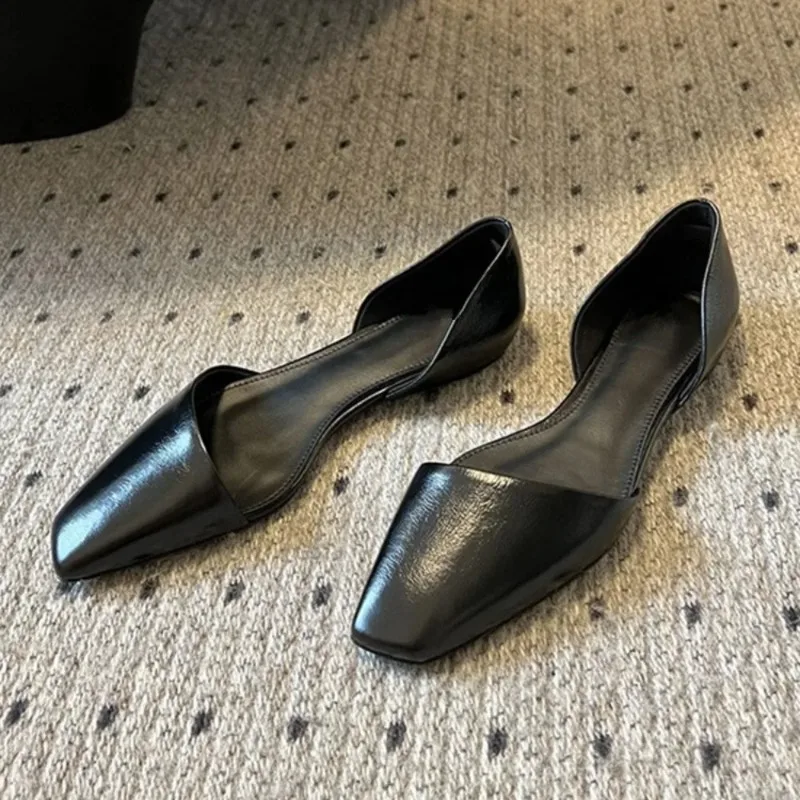 Genuine Leather Flat Shoes Women Retro Small Square Toe Slanted Mouth Hollow Single Shoes for Women Spring Autumn Flat Sandals Genuine Leather Flat Shoes Women Retro Small Square Toe Slanted Mouth Hollow Single Shoes for Women Spring Autumn Flat Sandals