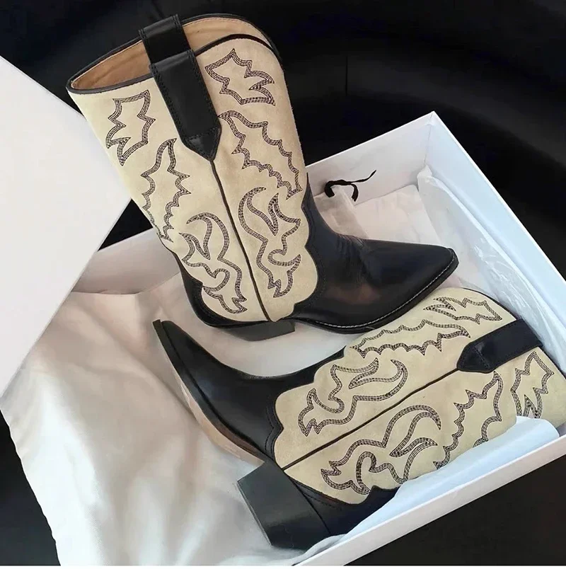 Embroidery Women Western Cowboy Boots Fashion Slip On Thick Heel Knight Long Booties Retro Style Autumn Winter Female Shoes Embroidery Women Western Cowboy Boots Fashion Slip On Thick Heel Knight Long Booties Retro Style Autumn Winter Female Shoes