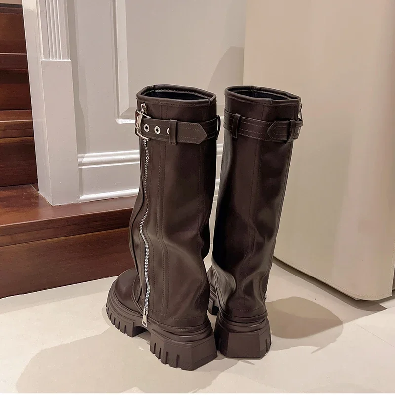 Platform Women Western Cowgirl Boots Fashion Slip on Belt Buckle Long Boots Autumn Winter Women's Biker Booties Platform Women Western Cowgirl Boots Fashion Slip on Belt Buckle Long Boots Autumn Winter Women's Biker Booties