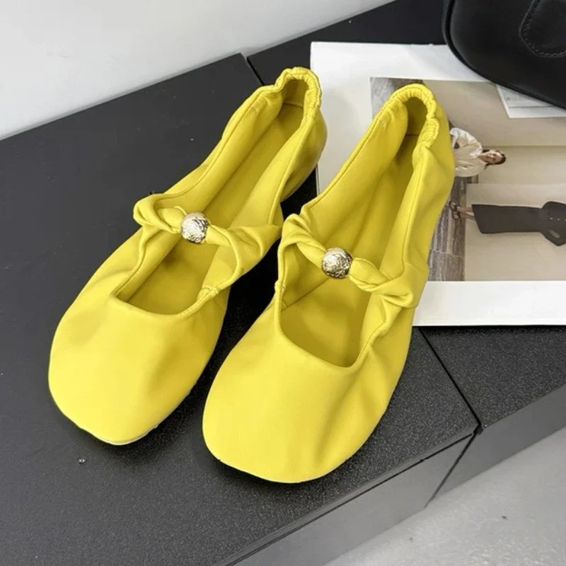 Retro Fashion Mary Jane Shoes Women Comfort Soft Sole Casual Shoes Female Yellow Elegant Brand Flat Shoes Zapatos De Mujer