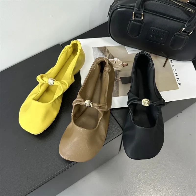 Retro Fashion Mary Jane Shoes Women Comfort Soft Sole Casual Shoes Female Yellow Elegant Brand Flat Shoes Zapatos De Mujer