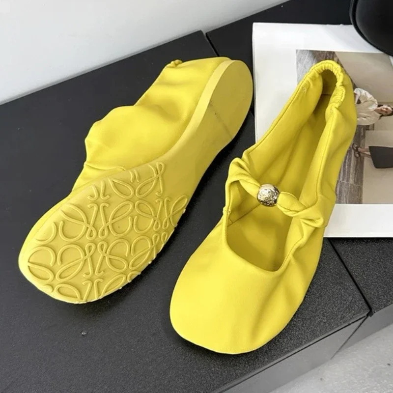 Retro Fashion Mary Jane Shoes Women Comfort Soft Sole Casual Shoes Female Yellow Elegant Brand Flat Shoes Zapatos De Mujer