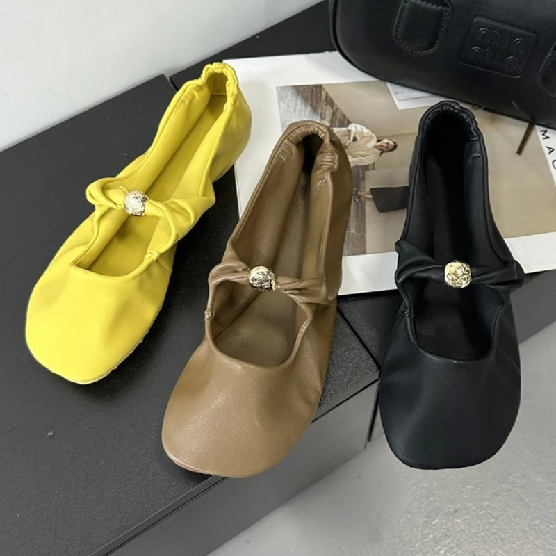 Retro Fashion Mary Jane Shoes Women Comfort Soft Sole Casual Shoes Female Yellow Elegant Brand Flat Shoes Zapatos De Mujer