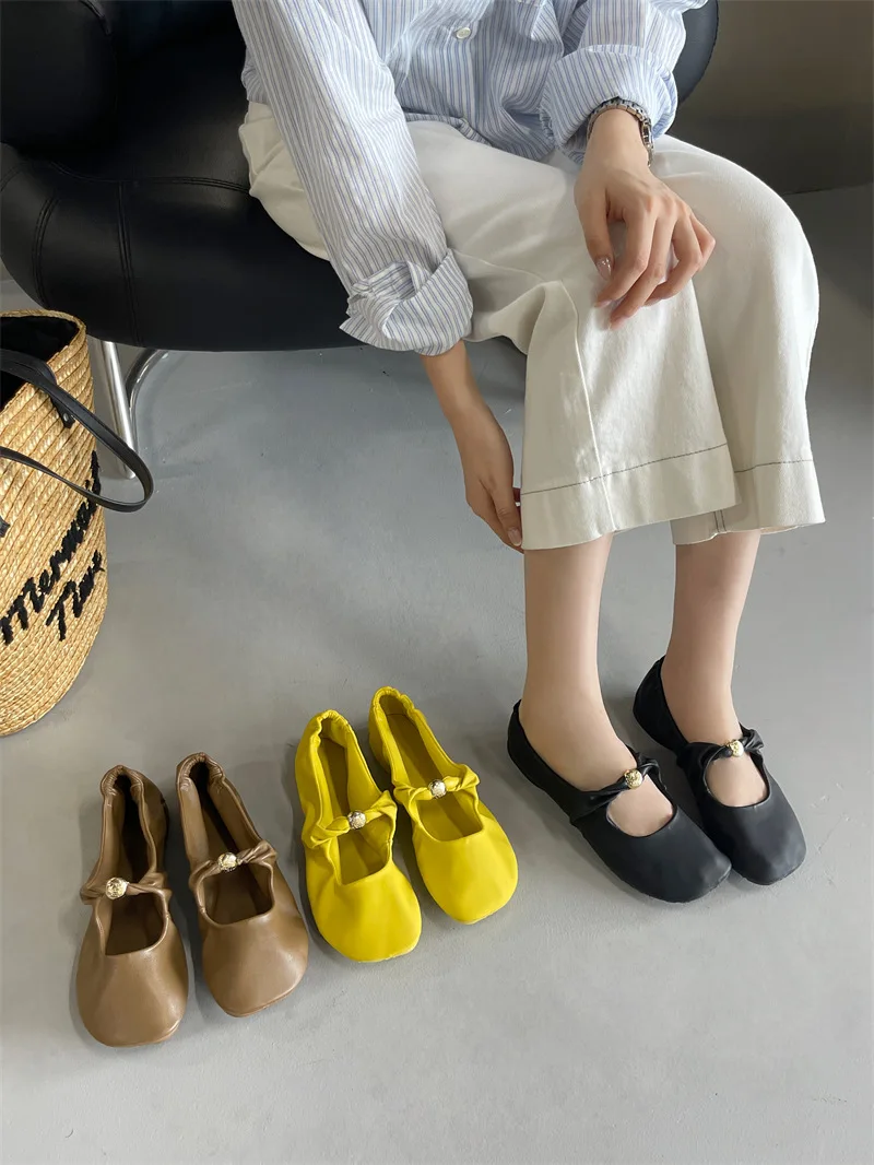 Retro Fashion Mary Jane Shoes Women Comfort Soft Sole Casual Shoes Female Yellow Elegant Brand Flat Shoes Zapatos De Mujer