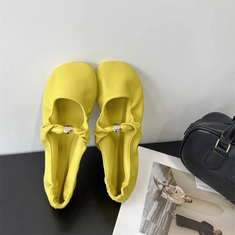 Retro Fashion Mary Jane Shoes Women Comfort Soft Sole Casual Shoes Female Yellow Elegant Brand Flat Shoes Zapatos De Mujer