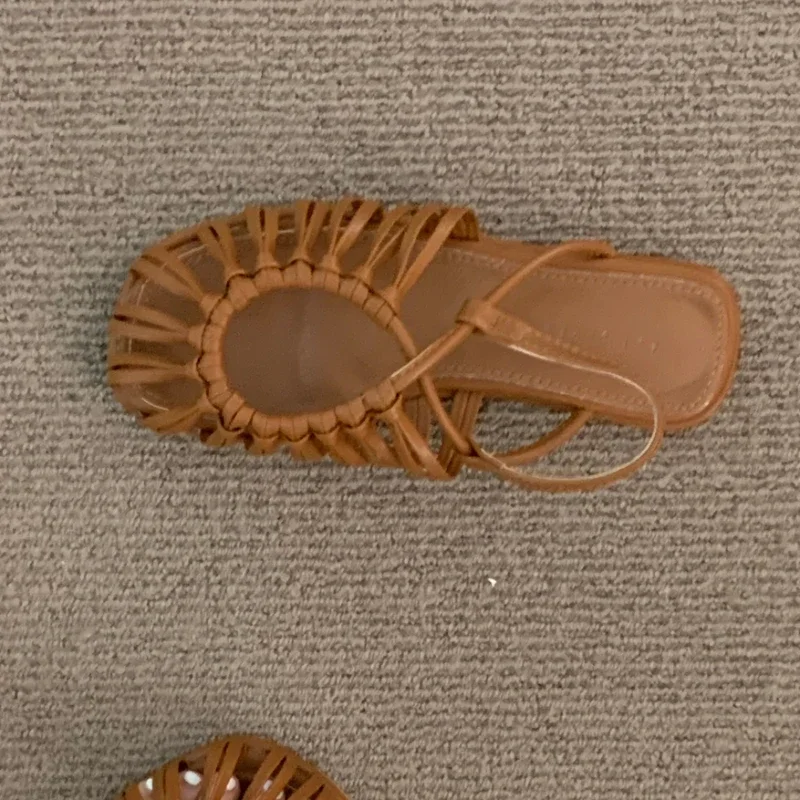 Ladies Shoes High Quality Slip on Ankle-wrap Women's Sandals Summer Solid Closed Toe Chunky Heels Beach Sandals Women