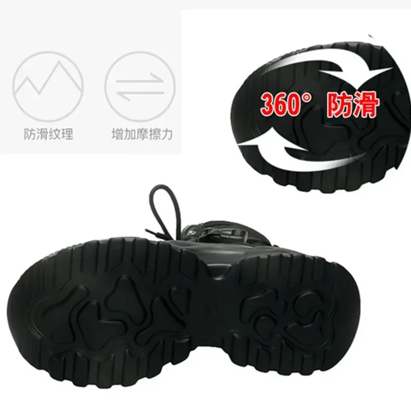 Classic Lace-up Platform Boots Women Mid-calf Flat Boots for Women Mesh Leather Splicing Light Non-slip Breathable Casual Boots